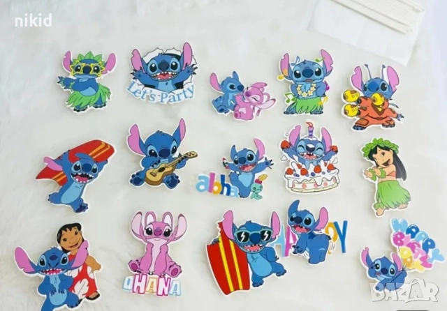 15 бр Стич Stitch Лило Нала картонени топери топер за торта мъфини, снимка 6 - Други - 52900672
