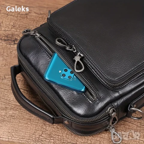  Мъжка ултра/луксозна, премиум кожена чанта /Черна естествена кожа!, снимка 12 - Чанти - 50443577