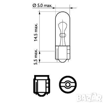Автомобилна Крушка PHILIPS PBT5,12V,1,2W, тип фасунга: W2X4,6D № 12516CP, снимка 2 - Аксесоари и консумативи - 51060288