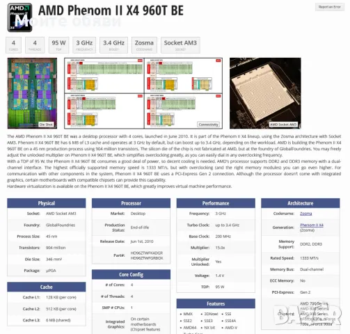 Процесор AMD Phenom II X4 960T HD96ZTWFK4DGR Socket AM3, снимка 3 - Процесори - 49235779