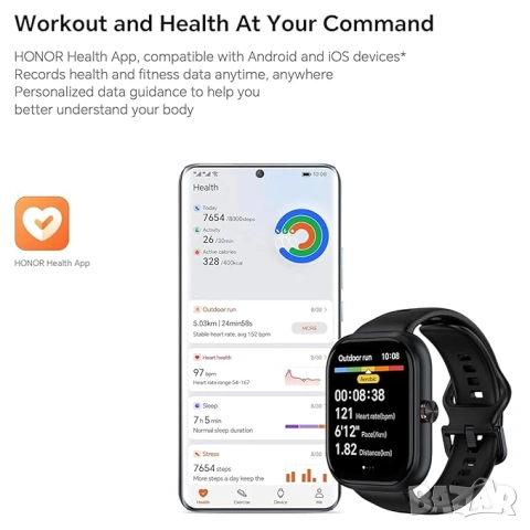 Смарт часовник, HONOR, Watch Choice, черен, снимка 7 - Друга електроника - 53929928