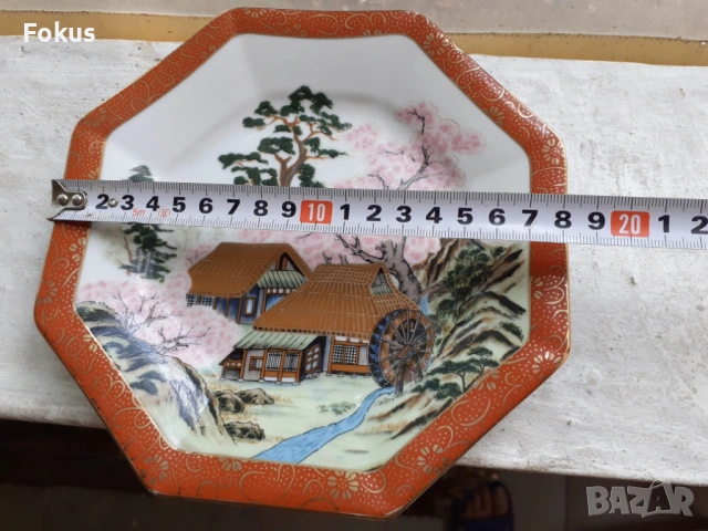 Порцелан японска ръчно рисувана чиния Kutani - маркировка, снимка 6 - Антикварни и старинни предмети - 53417723