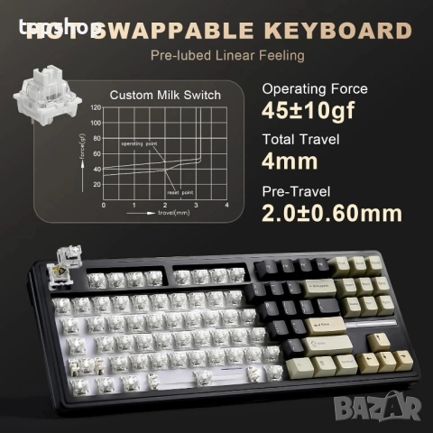 Нова YUNZII YZ87 Gasket механична клавиатура, TKL безжична с 5-слойна подложка, BT5.0/2.4G/USB-C..., снимка 6 - Клавиатури и мишки - 51615202