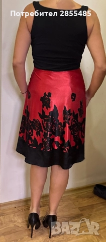 Рокля червена и черно с цветя, снимка 3 - Рокли - 52015968