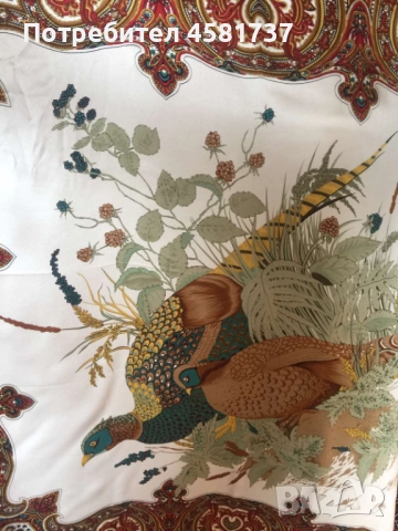 Копринен шал с десен фазани, снимка 2 - Шалове - 52010273