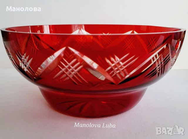 Рубинено червени, кристални ваза и купа Ilguciems Glass Factory., снимка 4 - Антикварни и старинни предмети - 46301937