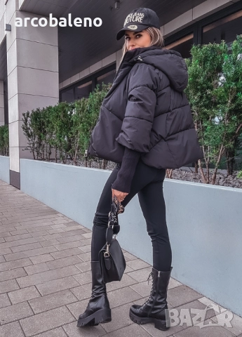 Ватирано дамско яке с качулка и ръкави тип пуловер , снимка 2 - Якета - 51782350