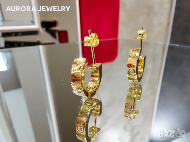 CARTIER Love Gold Hoop 2 Diamonds Дамски Обеци, снимка 2 - Обеци - 53029519