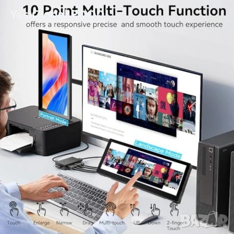 10.3" Touch монитор 1920x720 IPS HDMI USB-C, снимка 4 - Монитори - 53615409