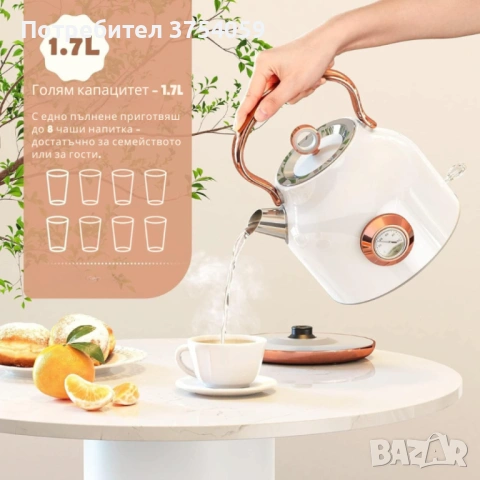 Електрически чайник NESSGRAIM от неръждаема стомана с ретро термометър – 1.7 L, 2200W