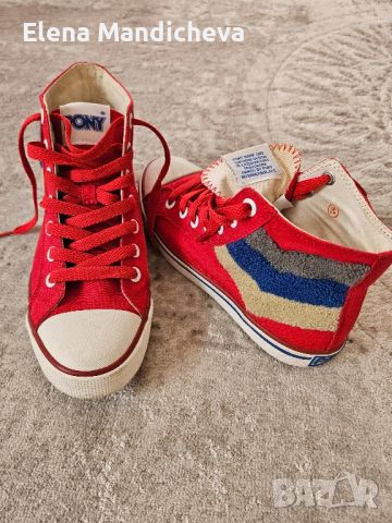 Дамски унисекс кецове маратонки обувки в червено и със син акцент от Pony пънк винтидж стил, снимка 4 - Маратонки - 45697632