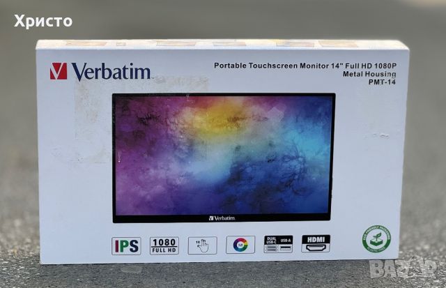 НОВ!!! Монитор Verbatim PMT-14, 14" Full HD 1080p Touchscreen