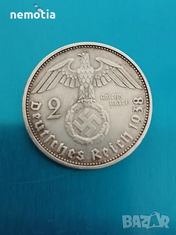 Рядка сребърна немска монета 1938г, снимка 3 - Нумизматика и бонистика - 53581906