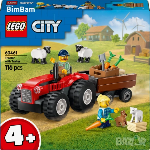 Конструктор LEGO® City 60461 - Червен фермерски трактор с ремарке и овца