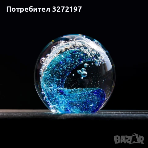 3Д Кристално преспапие, ръчно издухан син океански декор, снимка 1