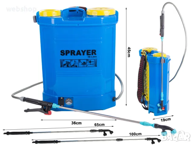 Градинска пръскачка с акумулаторна батерия, тип раница, с дълга тръба, 16 литра, снимка 8 - Градинска техника - 50342481