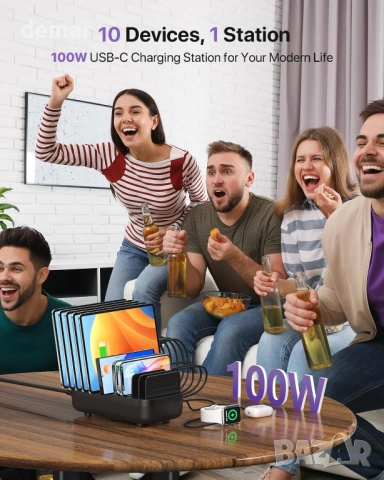 SooPii 100W 10-портова USB зарядна станция, 6 USB-C и 4 USB-A порта, снимка 2 - Друга електроника - 53644783