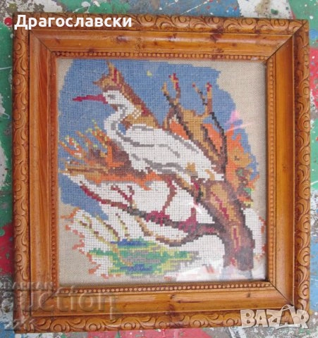  Стара рамка за картина / гоблен ЕЛИПСА, квадрат, птица, котка, коте, снимка 17 - Гоблени - 28885553