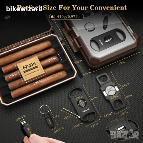 Комплект за хумидор за пури за пътуване с 2 резачки, перфоратор и хигрометър  НОВО, снимка 2 - Други стоки за дома - 54152584