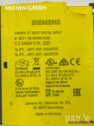 ЦИФРОВ ВХОДЕН МОДУЛ SIMATIC DP ET 200SP Siemens 6ES7136-6BA00-0CA0 Модул, снимка 3 - Друга електроника - 45351677