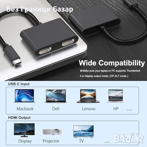 Нов USB C към HDMI адаптер - двойни 4K дисплеи за лаптоп MacBook Pro, снимка 5 - Друга електроника - 46566811