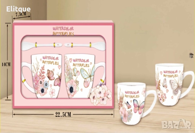 Порцеланов комплект 2 чаши с 2 лъжици