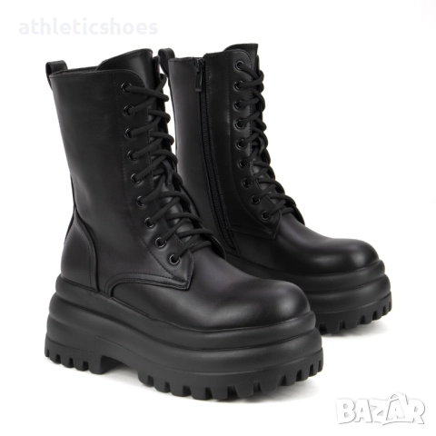 Дамски боти на висока платформа в черно-ПРОМОЦИЯ