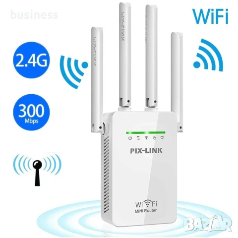 Безжичен WiFi Repeater 300Mbps, мрежов повторител и усилвател PIX-LINK WR09, снимка 2 - Рутери - 51000204