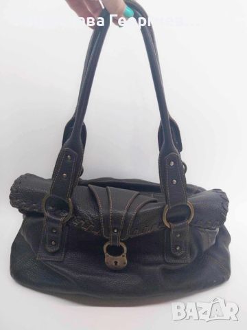 Италианска кожена чанта L.CREDI, Голяма кафява чанта с две дръжки за рамо, снимка 1 - Чанти - 46203385