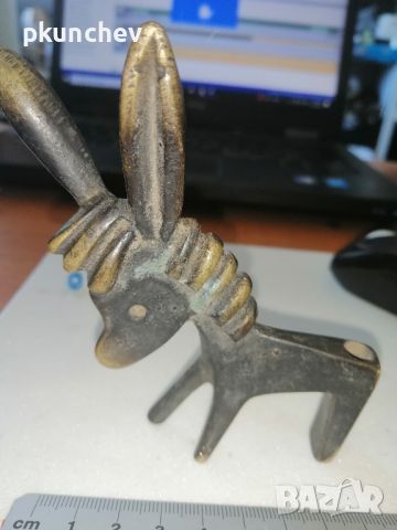 бронзова фигурка Walter Bosse Donkey Brass Figurine Pen Holder, Austria, 1950s, снимка 4 - Антикварни и старинни предмети - 45264201
