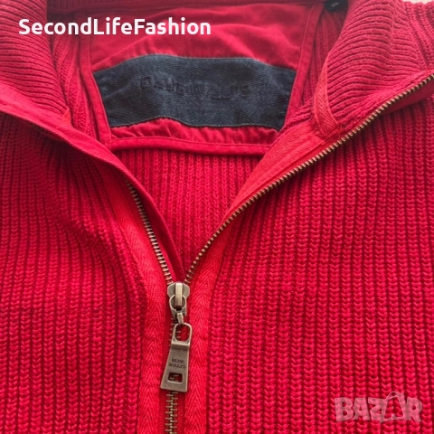 Blue Willi’s Дания мъжка жилетка пуловер с цип, размер XL, червен, памук, снимка 5 - Блузи - 52815256