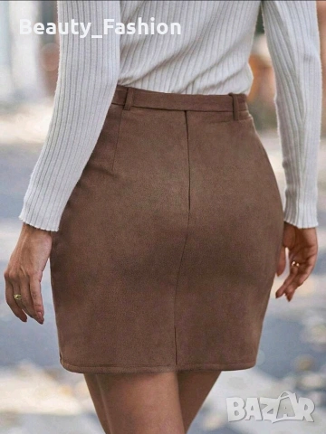 Дамски велурени поли в два цвята - кафяв и сив, снимка 6 - Поли - 54072822