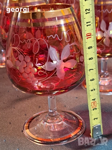 кристални чаши за вино Bohemia рубинен кристал с позлата 35/1, снимка 10 - Чаши - 54176679