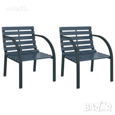 vidaXL Градински столове, 2 бр, сиви, дърво（SKU:47938, снимка 1