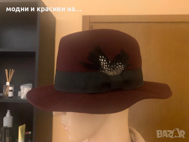 Дамски шапки федора- бордо и шоколадово кафяво, снимка 15 - Шапки - 53258018