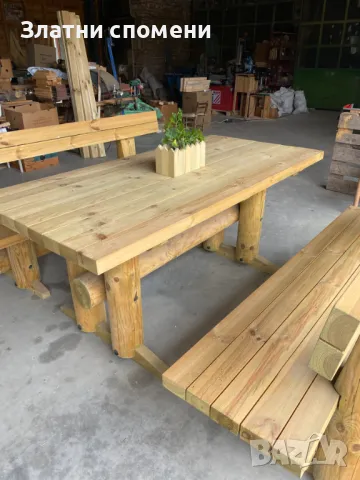 Градински комплект 3 в 1 (Маса и две пейки), снимка 2 - Градински мебели, декорация  - 50233042