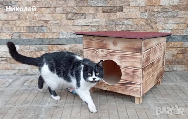 Голяма къща за котки и кучета с веранда за семейство котки кученца кучешка колиба от дърво за коте , снимка 9 - За кучета - 52238525
