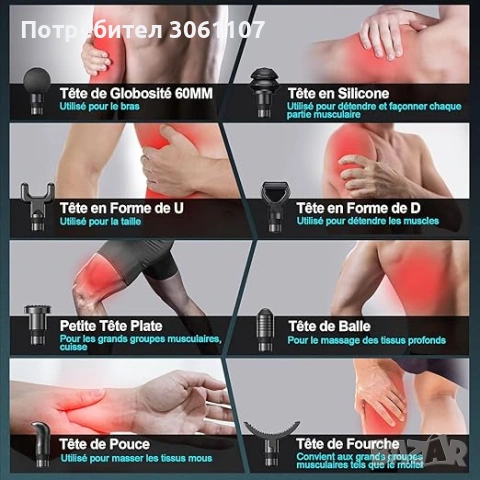 Преносим пистолет за мускулен масаж BURNNOVE 8 глави, 2550mAh LED, снимка 5 - Други - 53594506