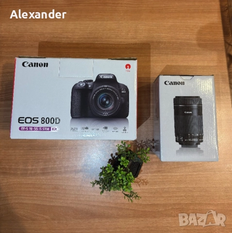 Canon EOS 800D + Canon EF-S 18-55 IS STM + Canon EF-S 55-250 f/4-5.6 IS STM + Чанта Canon, снимка 2 - Фотоапарати - 52870232
