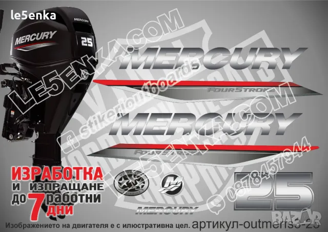 MERCURY 25 hp JET FS 2019-2022 Меркюри извънбордов двигател стикери надписи лодка яхта outmerfsj3-25
