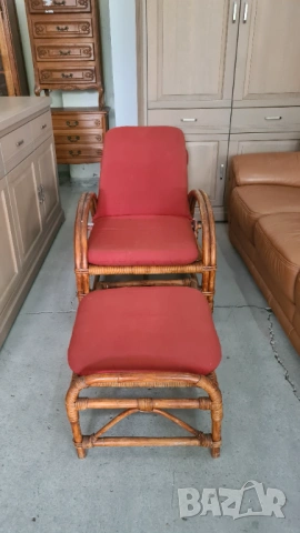 винтидж бамбуков шезлонг с табуретка – Уют и Елегантност за Вашия Дом, снимка 2 - Градински мебели, декорация  - 54204227