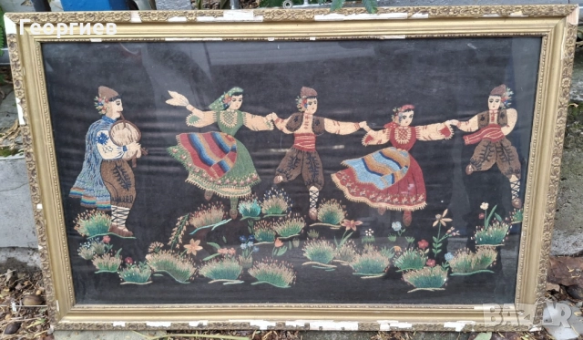 Стара картина с рамка, изтъкана от конци (гоблен)