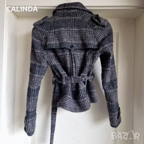 Мango вълнено сако с колан карирано, снимка 6 - Сака - 49633899