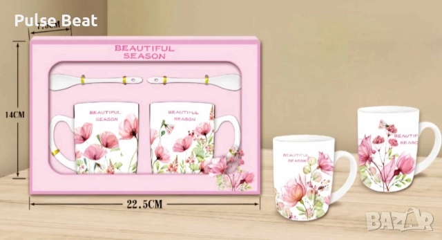 Порцеланов комплект 2 чаши с 2 лъжици. Различни модели