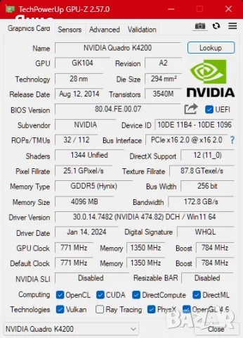 Видеокарта NVIDIA QUADRO K4200, снимка 2 - Видеокарти - 46825663