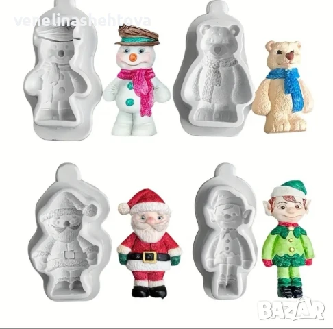 4 броя комплект коледен молд дядо Коледа елф снежен човек полярен мечок