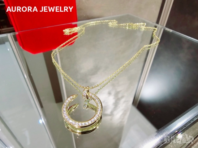 CARTIER Nail Juste un Clou Gold Paved Diamonds Дамско Колие Пирон, снимка 2 - Колиета, медальони, синджири - 52916829