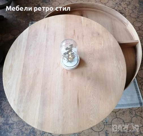 Кръгла холна маса с прибиращ се плот, вътрешен рафт и стабилна основа. , снимка 2 - Маси - 52169019