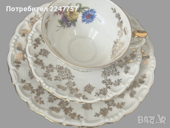 Антикварно порцеланово трио GKC Bavaria (1900–1945), снимка 9 - Чаши - 53073613