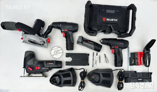 Wurth акумулаторен сет 2броя винтоверт, фенер, радио, зеге, циркуляр 10.8V, снимка 5 - Други инструменти - 52897746